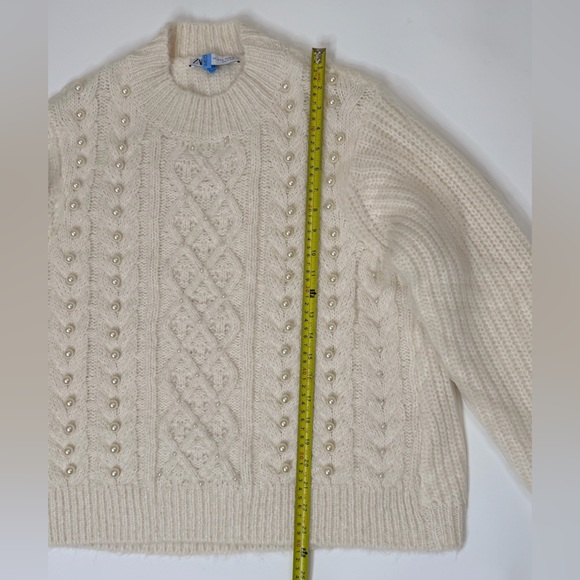 Pearl Cable Knit Sweater Tulle Puff Long Sleeves Top Blouse Relaxed Fit Jumper - Picture 13 of 17